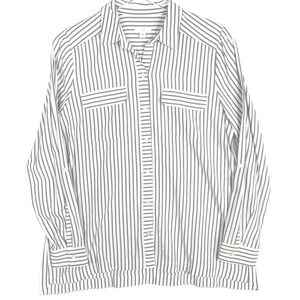J Jill Top Women Small Blue Striped Button Up Lightweight Roll Tab Sleeve Preppy